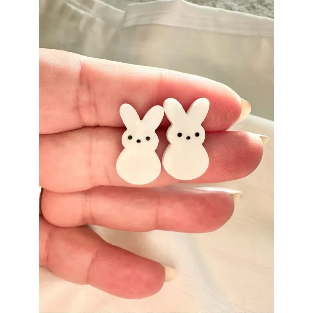 White cute bunny peeps stud earrings